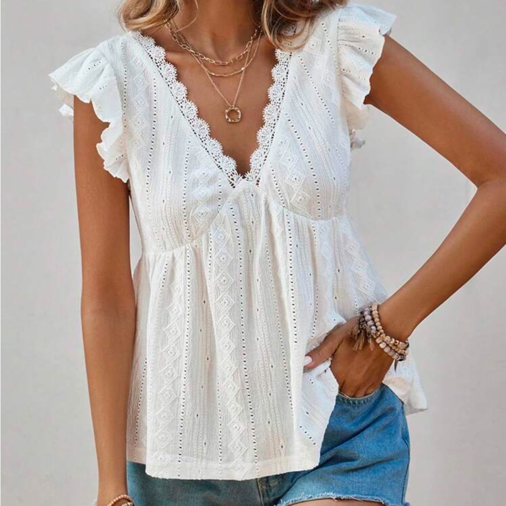 Boho Black v neck ruffle babydoll blouse - Picture 4 of 10